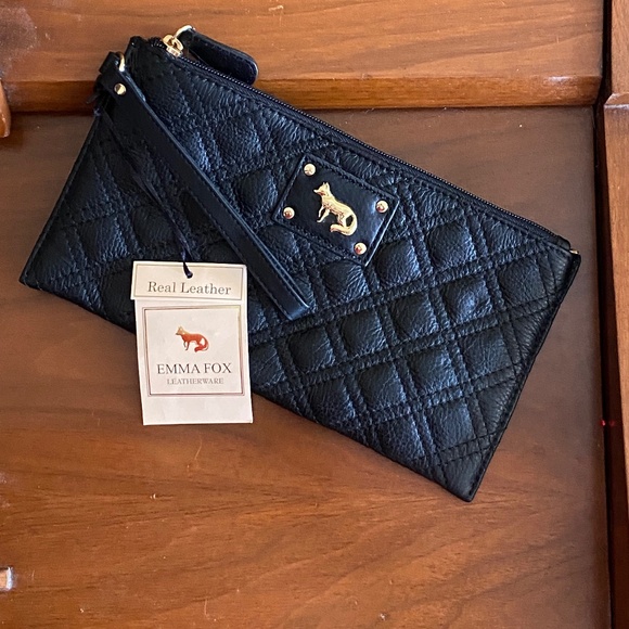 NWT Black Clutch Wristlet Emma Fox Leatherware - Picture 1 of 4